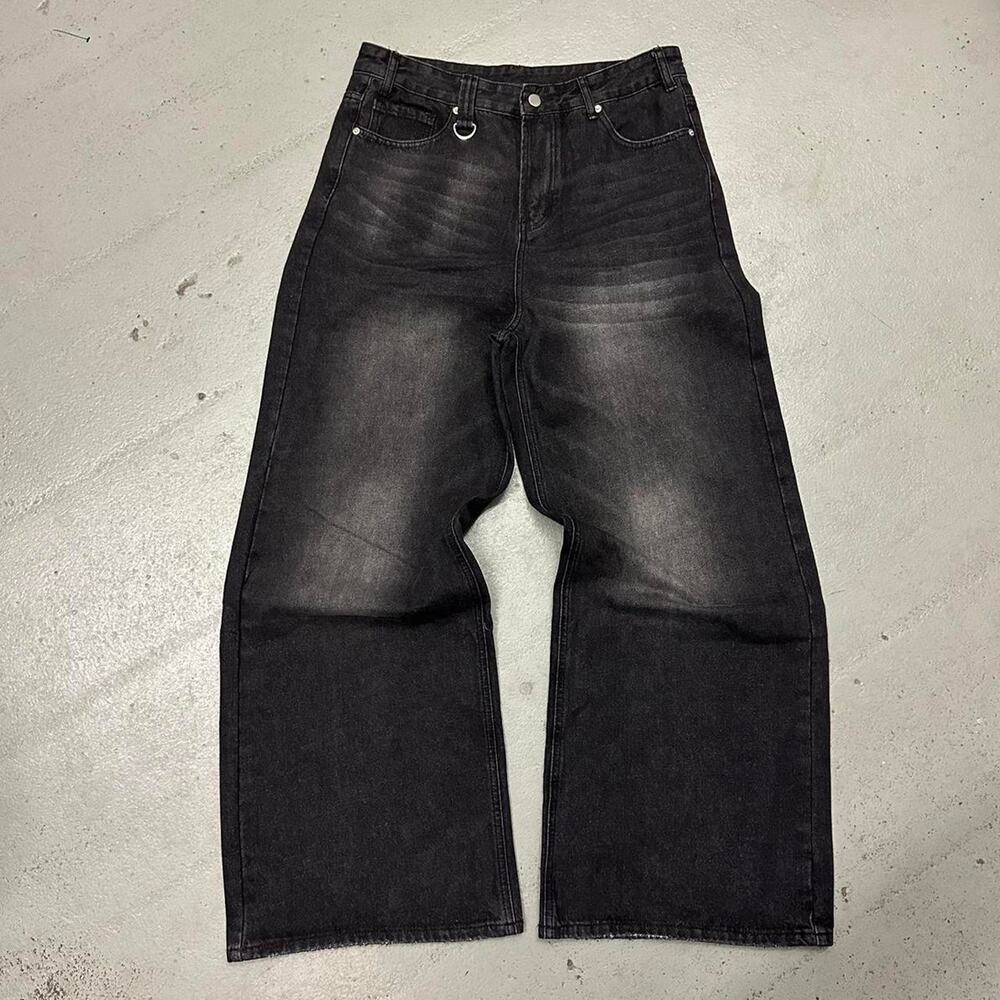 BLACK FADED WIDE LEG BAGGY DENIM 32 WAIST